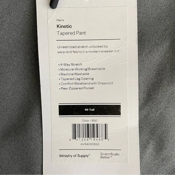 Ministry of Supply Men’s Kinetic Pant Gray 40x36 Tall New Tapered Fit
